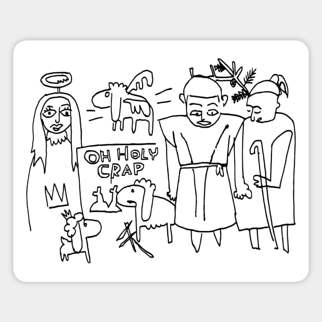 Ugly Christmas Oh Holy Crap Line Art Magnet by badlydrawnbabe